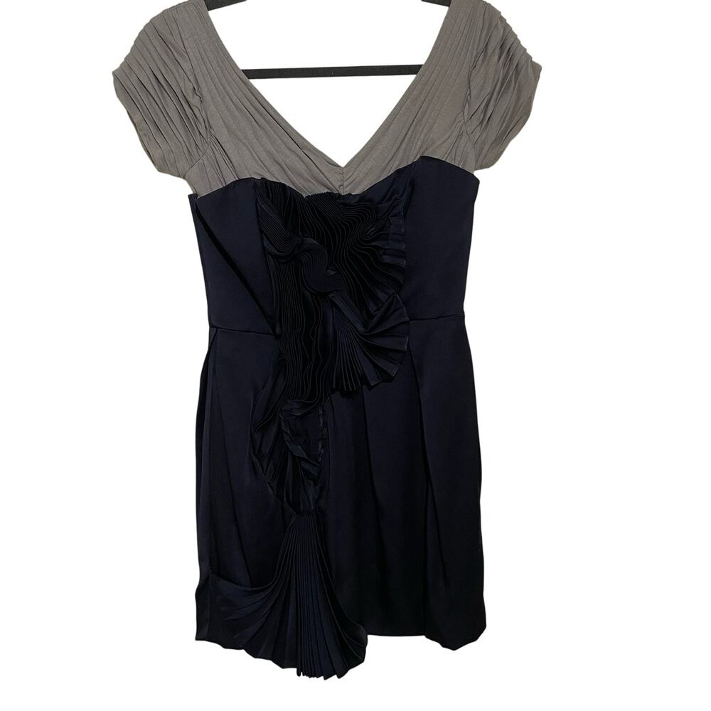 BCBGMaxazria Runway Short Mini Pleated Ruffle Dress Layered 2 Y2K Rosette Punk